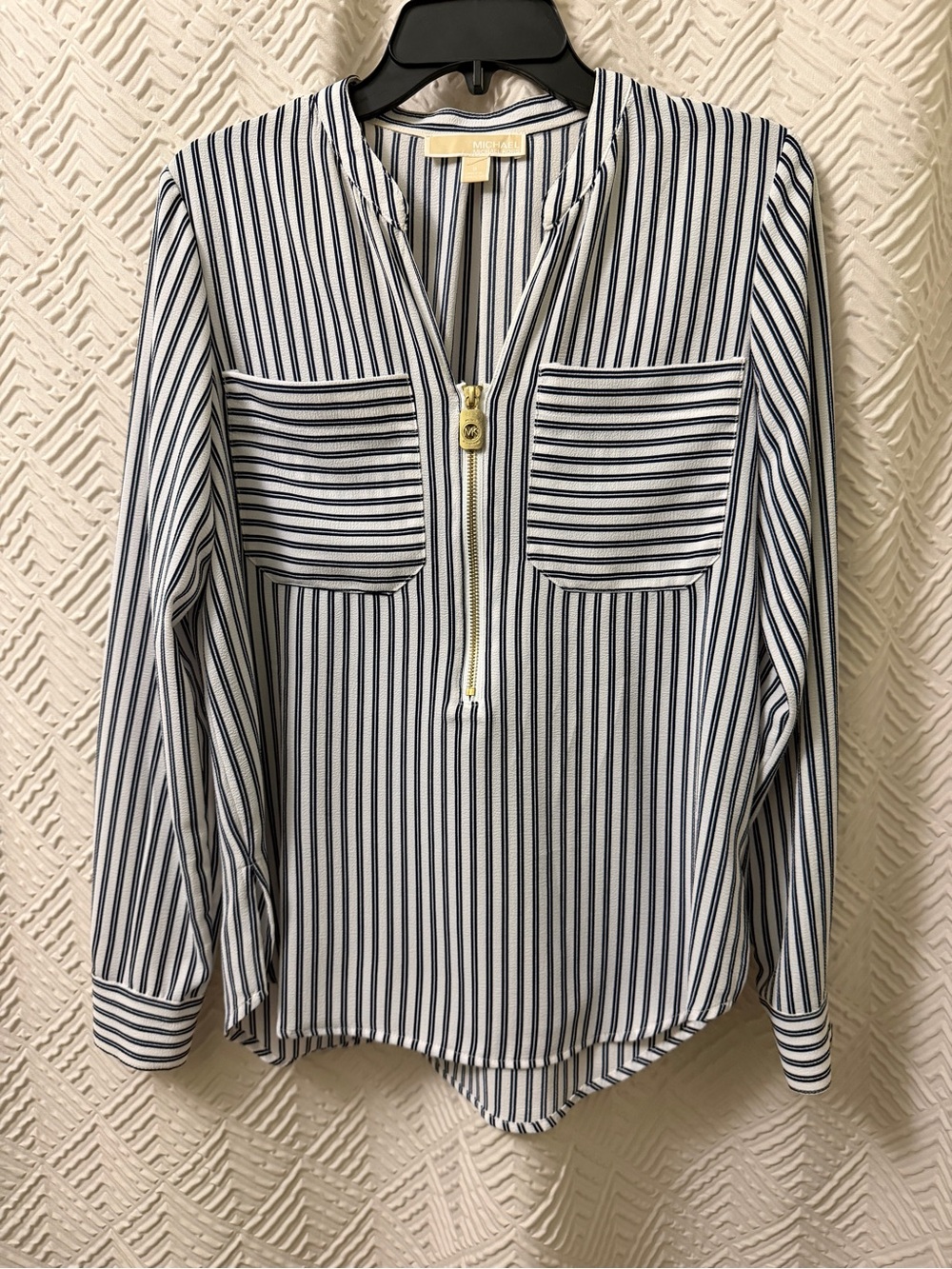 Michael Kors Striped Zip-Front Women’s Blouse - Navy and White